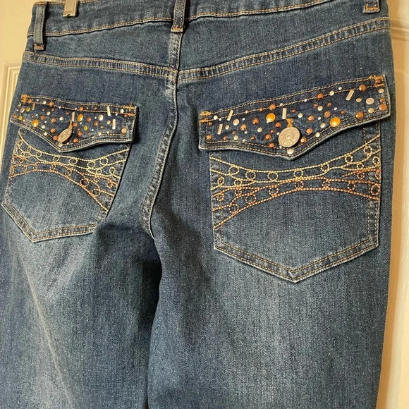 BDG Urban Outfitters Blue Indigo Low Rise Flare Jean Jeweled Flap Pocket Size 28 - Picture 6 of 8